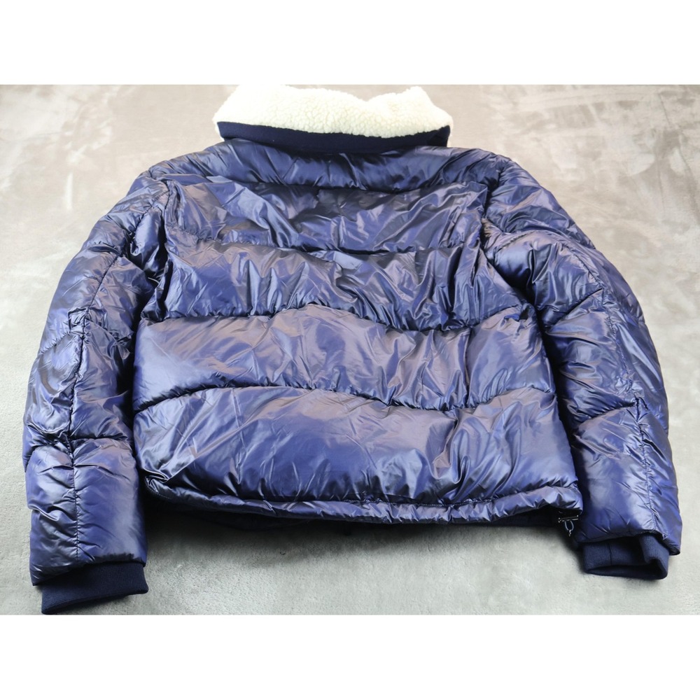 Guess Cassidy Puffer Quilted Jacket Womens Small Navy Sherpa Collar Winter Coat - Picture 2 of 9
